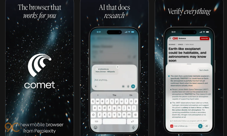 Perplexity Comet AI browser interface on iPhone