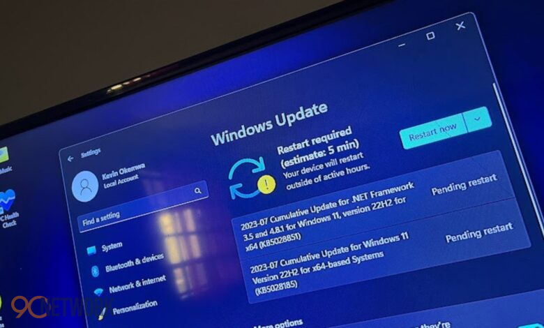 Windows update settings showing updates option