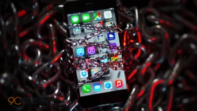 iPhone screen with cybersecurity warning and lock icon