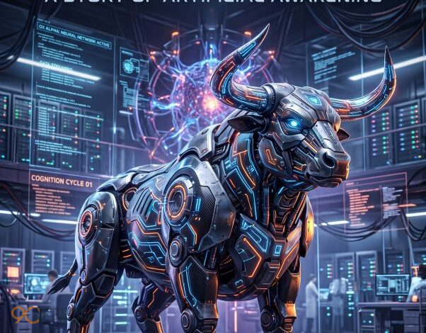 Illustration representing the Ox Alpha AI model with massive server infrastructure