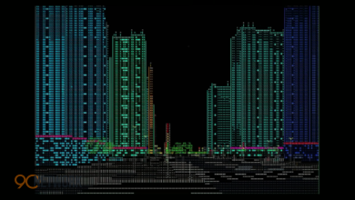 A playable ASCII cyberpunk city demo running in a web browser engine