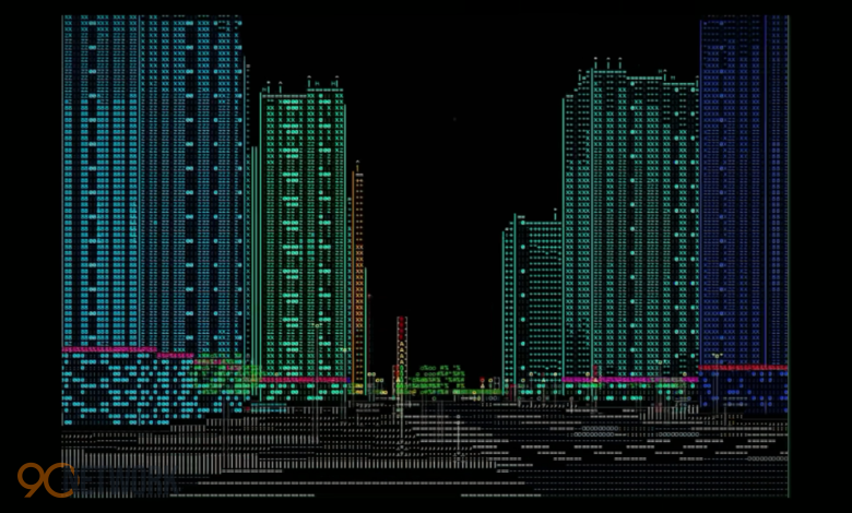 A playable ASCII cyberpunk city demo running in a web browser engine
